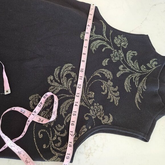 Chico's Lurex Scroll Print Sweater Tank Gold Detail Sleeveless Size 2 US Large - Picture 7 of 10